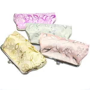 Vintage Floral Embroidery Satin Kiss Lock Coin Purse Clutch Bag For Women Retro Japanese Style Jacquard Fabric Pouch