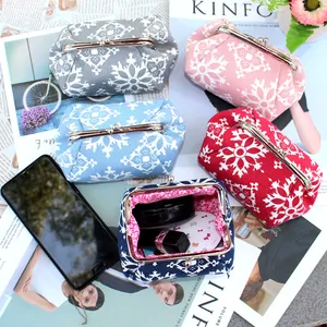 Porte-Monnaie Vintage en Tissu Style Ethnique Fermoir Baiser Mini Sac à Maquillage Pour Femme Imprimé Mandala Flocon De Neige