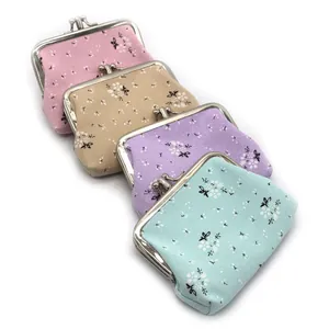 Floral print canvas coin purses set with metal clasp closures in four vintage colors