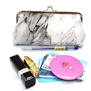 Faux marble pattern women's wallet and clutch with secure metal clasp closure