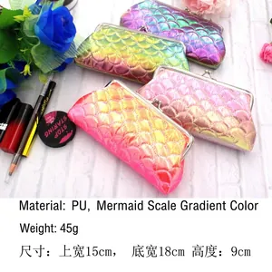 Colorful laser mermaid scale PU leather coin purse clutch with vintage metal clasp