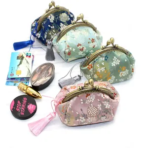 Vintage Floral Satin Brokat Münzbörse Mit Metall Klippverschluss Quaste Kleine Tasche Für Damen Tägliche Aufbewahrung