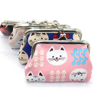 Cartoon cat PU leather coin purses with metal kiss lock closure in multiple colors