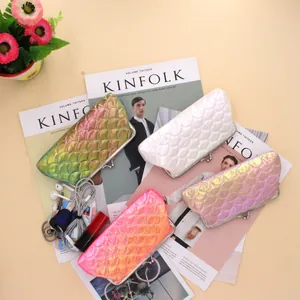 Women's Laser Fish Scale PU Leather Coin Purse Holographic Mermaid Makeup Bag With Metal Kiss Lock Fastener Handbag Gift