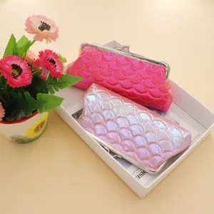 Chic laser fish scale shell purses in pink and purple with retro metal clasp