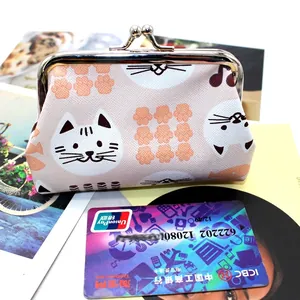 Cute Japanese style cat face PU leather coin purse with silver metal kiss lock closure