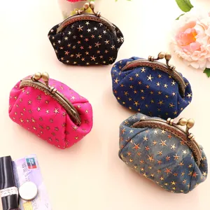 Vintage Denim Star Print Kiss Lock Coin Purse Retro Metal Clasp Mini Wallet For Women Girls Portable Small Change Pouch Card Key Holder