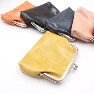 Vintage PU-olie wasleren portemonnees met klassieke metalen kiss-lock sluiting in diverse kleuren