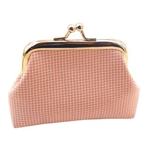 Vintage katoenen kleine geruite portemonnee met gouden metalen sluiting voor dames