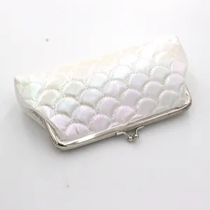 Detail of laser fish scale mermaid coin purse with silver metal clasp closure