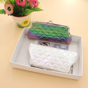 Laser fish scale mermaid pattern coin purse with metal frame closure set of two