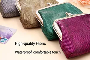 Glossy square pattern double layer PU coin purses with metal clasp closure in four colors