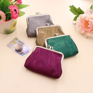 Mini PU glitter coin purses in four metallic colors with classic metal frame and kiss lock