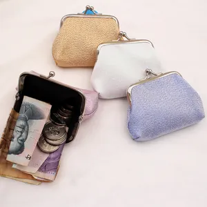 Porte-monnaie Pailleté pour Femmes Fermoir Baiser Vintage Boucle en Métal Petit Sac de Rangement Tissu Brillant Mini Portefeuille