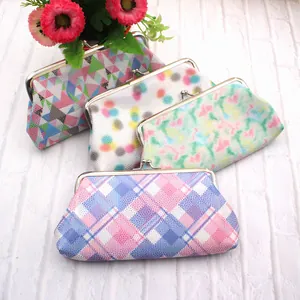 Dames Vintage Holografisch PU Leer Portemonnee Beugelsluiting Mini Clutch Tas Geometrische Print Laser Kleine Make-up Opbergtas