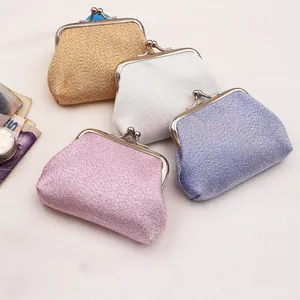 Mini porte-monnaie à fermoir en tissu pailleté, disponibles en doré, argenté et violet
