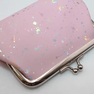 Roze PU-lederen portemonnee met holografische glitters en zilveren knipsluiting