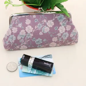Vintage floral cloth wallet with silver metal clasp and elegant lavender flower pattern