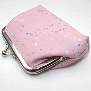Roze PU-lederen portemonnee met kleurrijke pailletten en vintage metalen kliksluiting