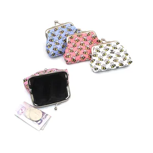 Mini PU laser bee coin purse with vintage metal clasp in blue, pink and white colors