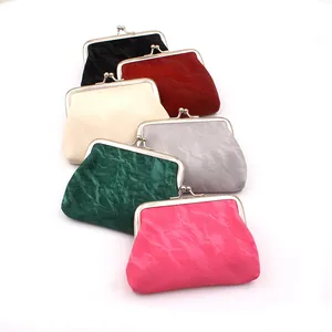 Vintage Dames PU Leer Fluweelachtig Gevoel Kiss Lock Muntportemonnee Geplooid Kleine Kaart Lippenstift Opbergtas Minimalistisch Mini Handtas