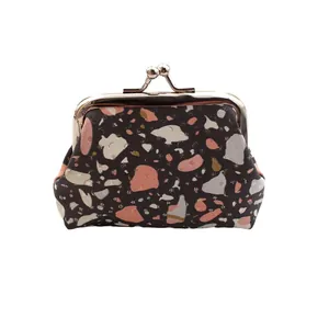3 inch PU leather coin purse with colorful terrazzo pattern and silver ball clasp