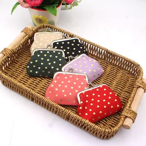 Vintage Gold Heart Print Mini Coin Purse With Kiss-Lock Closure Small Fabric Storage Pouch For Kids Women Gift Purse