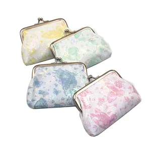 Set di quattro mini portamonete in pelle PU con stampa farfalla e chiusura a scatto in metallo