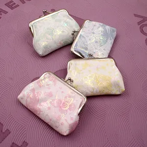 Portamonete Vintage in Pelle PU Con Chiusura a Scatto Motivo Farfalla Olografica Mini Borsa da Donna Portatile