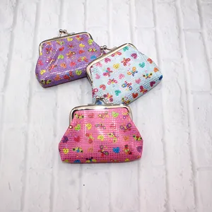 Cute set of three PU laser coin purses with butterfly patterns and metal kiss-clasp closure