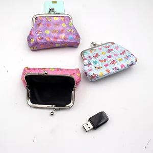 Mini PU laser kiss-lock coin purses with cute butterfly and heart patterns in three colors