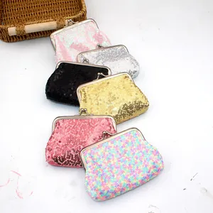 Glimmende Pailletten Muntportemonnee Voor Dames Kinderen Mini Vintage Kusssluiting Metalen Frame Kleine Sieraden Opbergtas