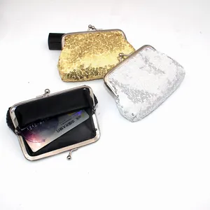 Mini pailletten portemonnees met metalen kiss-lock in goud, zilver en zwart