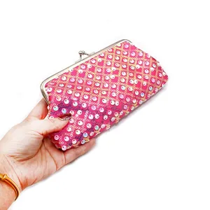 Dames Vintage Pailletten Beugelsluiting Portemonnee Kleine Clutch Tas Multifunctionele Glitter Make-up Opbergtas Avondhandtas Voor Feest Bruiloft
