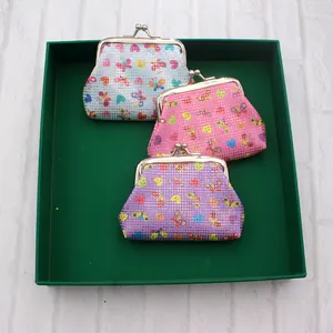 Mini PU laser kiss-lock coin purses with butterfly prints in blue, pink, and purple colors