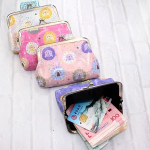 Internal view of purple laser PU sequin coin purse showing card and cash storage