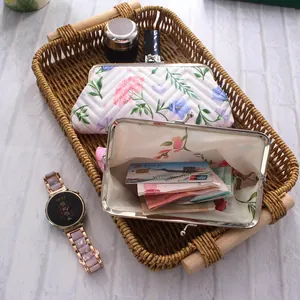 Vintage bloemen portemonnee set met ultrasoon quilten en stevige metalen sluiting