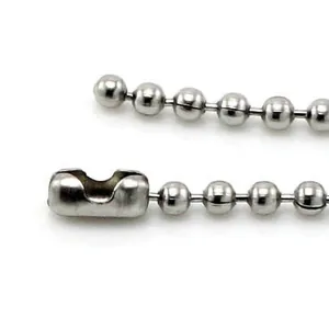 Polished silver metal bead chain with connector clasp for necklaces and jewelry