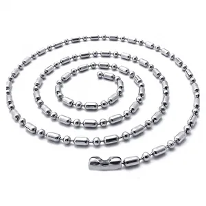 Polished silver stainless steel ball and bar chain necklace with secure clasp closure