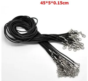 Detalle de collares de cordón encerado negro de 45 cm con cierres de langosta plateados
