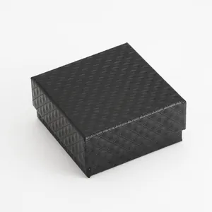 Square black jewelry box with diamond texture and lid for rings or necklaces