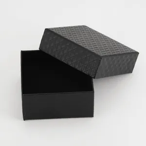 Elegant black quilted jewelry gift box with a rectangle lid for rings and necklaces