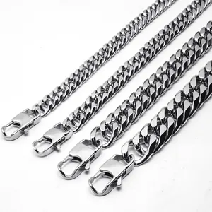 Detailed comparison of four polished stainless steel punk curb chains in various widths
