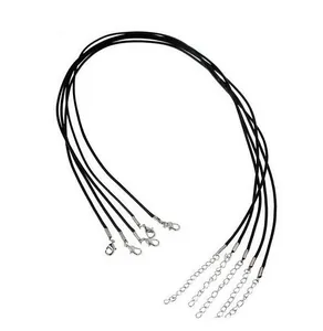 Cinco cordones negros encerados para collares con cierres de langosta y cadenas de extensión