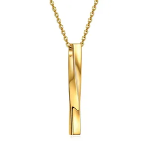 Minimalist Alloy Twisted Column Pendant Necklace For Men Women Gold Silver Black Geometric Metal Jewelry Necklace Gift