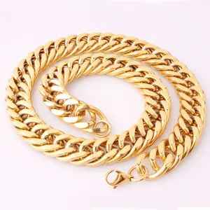 Polished thick golden Cuban link chain necklace with lobster clasp in hip-hop style