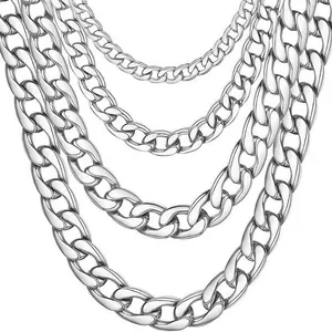 Silver Cuban link chain bracelets in four different widths with polished finish