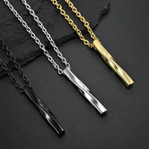 Polished twisted bar pendant necklaces for men and women in gold, silver, and black finishes
