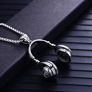Hip Hop Kopfhörer Anhänger Halskette Für Herren Damen Retro Edelstahlkette Legierung Musik Ohrhörer Schmuck Zubehör Geschenk