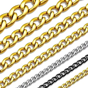 Titanstahl-Panzerkette in Gold, Silber und Schwarz mit verschiedenen Breiten für Damen und Herren